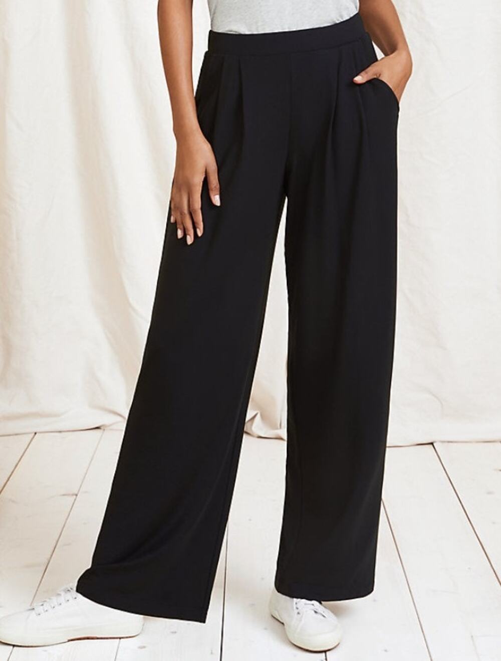 new GARNET HILL classic black soft casual wide leg knit pull on trouser pants